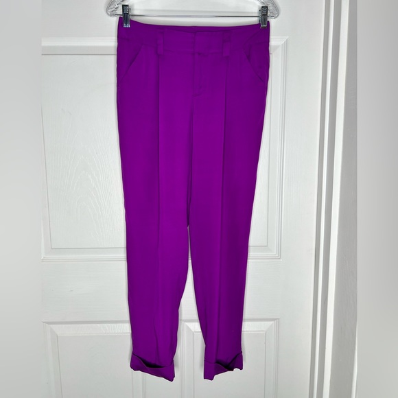 Alice + Olivia Purple Silk Blend Cuffed Hem Ankle Trousers Pants Sz S